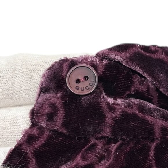 GUCCI Vintage Velour Button Up Shirt Top Purple GG Monogram Logo Silk [106237] - Picture 11 of 13